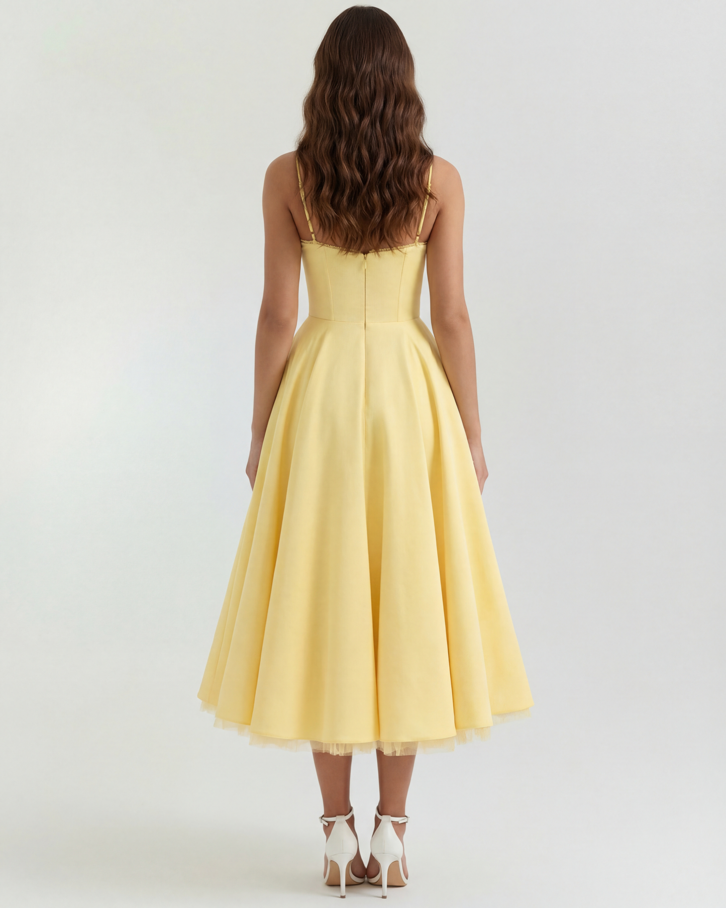 Selene™ | Dress midi yellow mantequilla with layers of tul and pockets secretos
