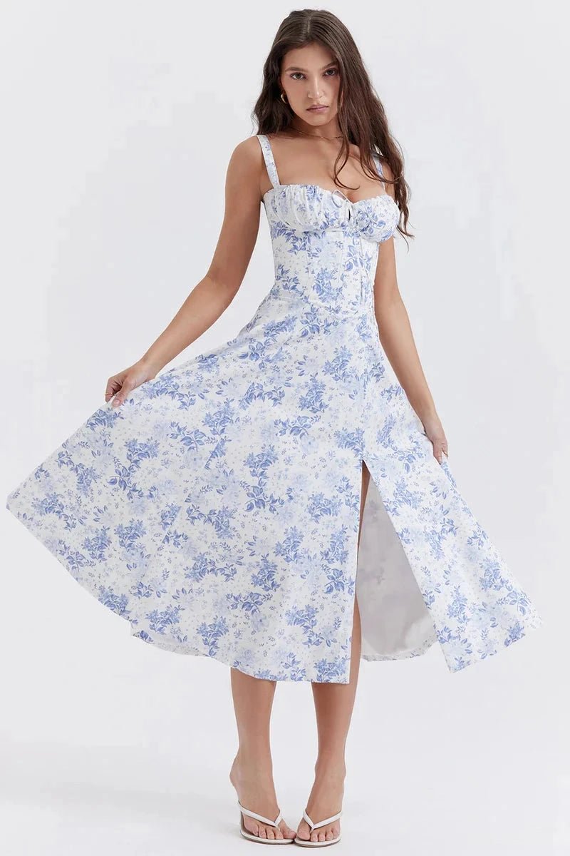 Floral Summer Dress | Women's Dress with Corset Bodice & Adjustable Straps for Effortless Elegance