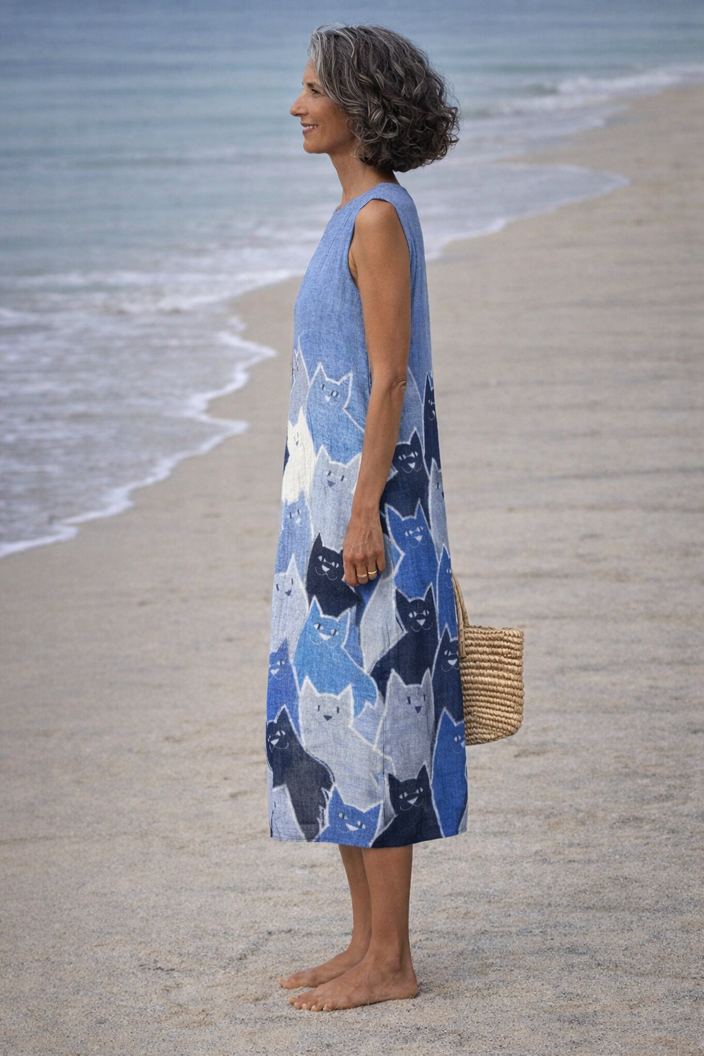 Avellana | Dress midi with art patchwork of cats