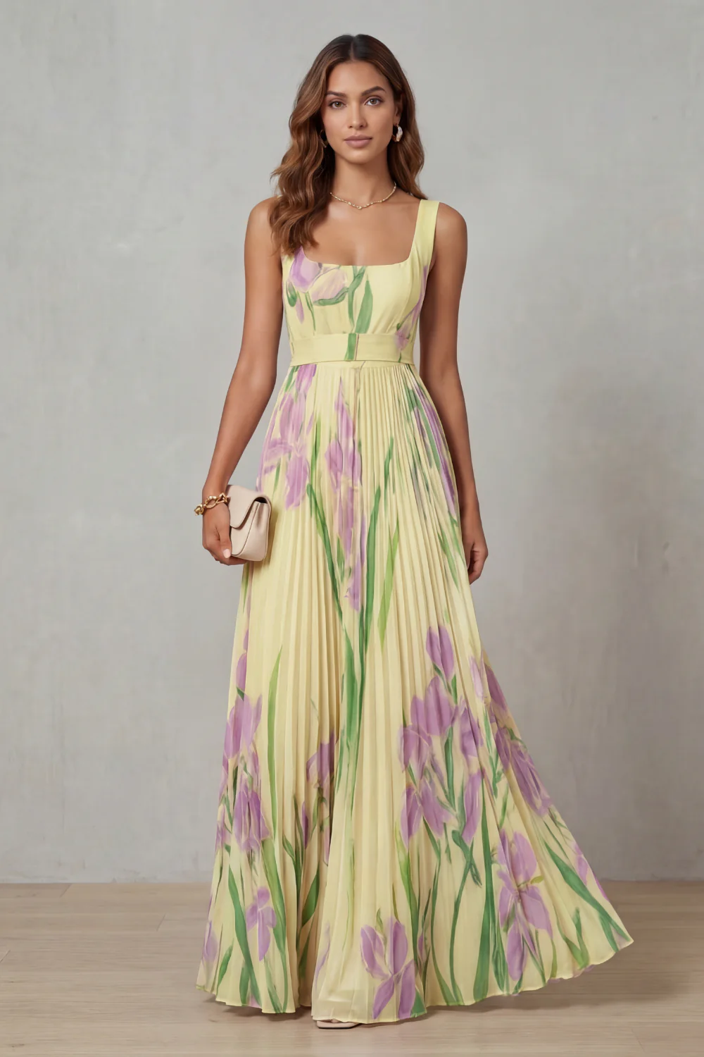 Gabriela™ | Dress Floral Elegant with Drape Pleated