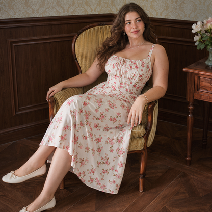 Clara Duval Floral Bustier Midi Dress