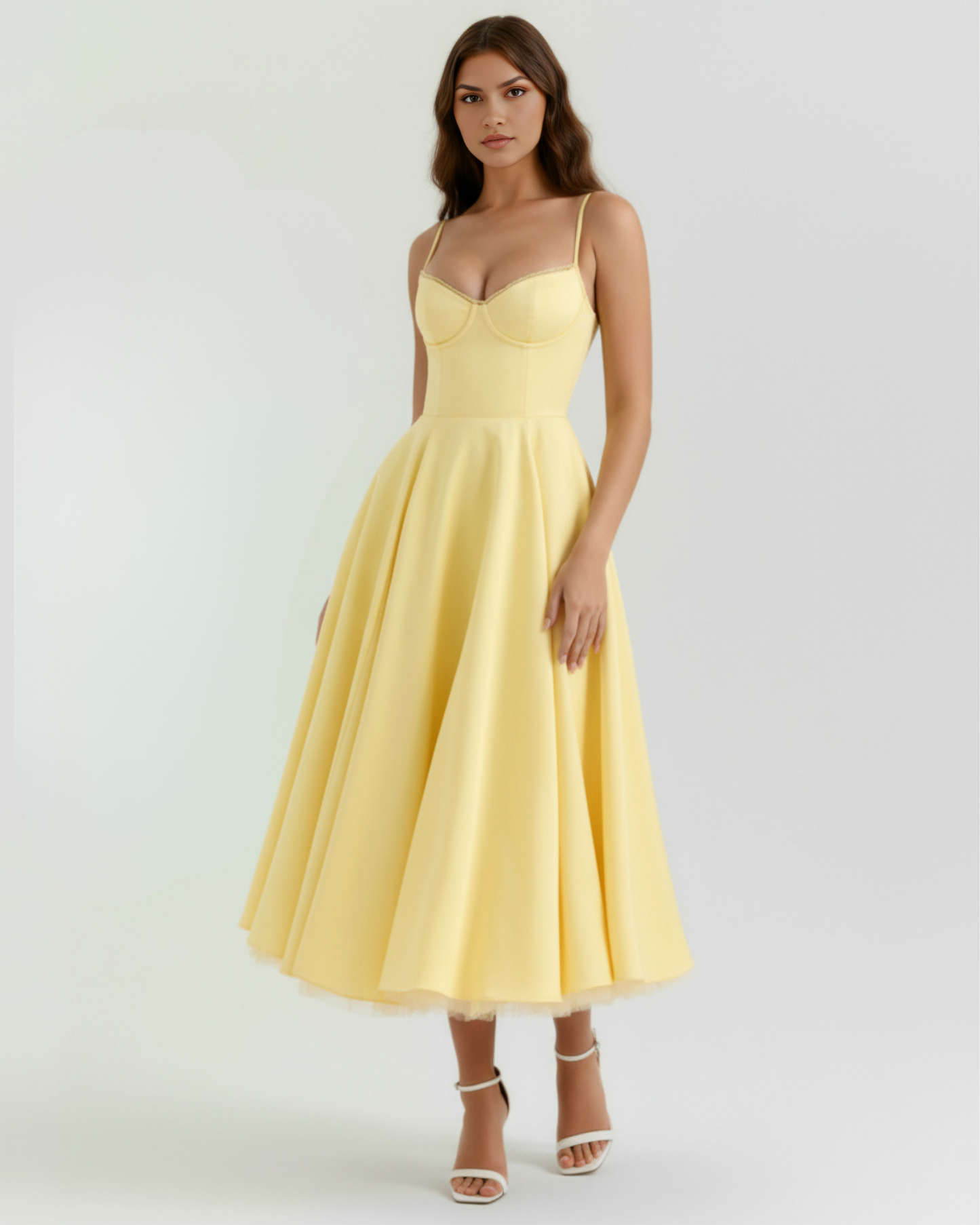 Selene™ | Dress midi yellow mantequilla with layers of tul and pockets secretos