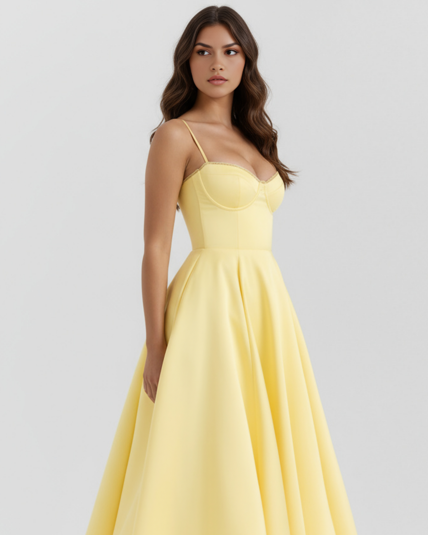 Selene™ | Dress midi yellow mantequilla with layers of tul and pockets secretos