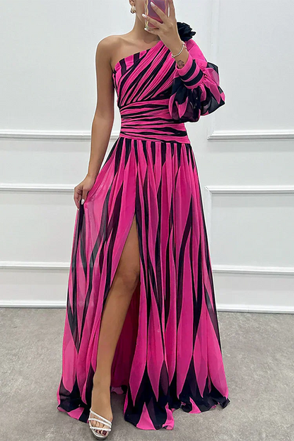Shiloh - Dress Maxi Elegant to Stripes with A Shoulder