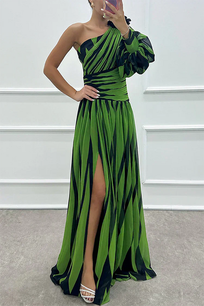 Shiloh - Dress Maxi Elegant to Stripes with A Shoulder