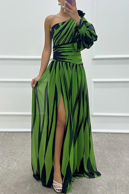 Shiloh - Dress Maxi Elegant to Stripes with A Shoulder