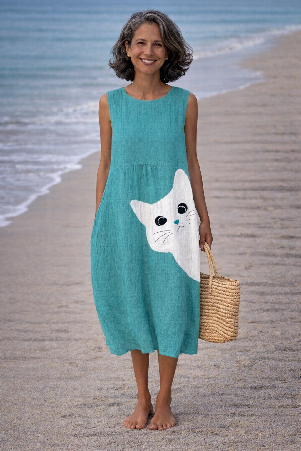 Ana | Dress midi with art of cats cute