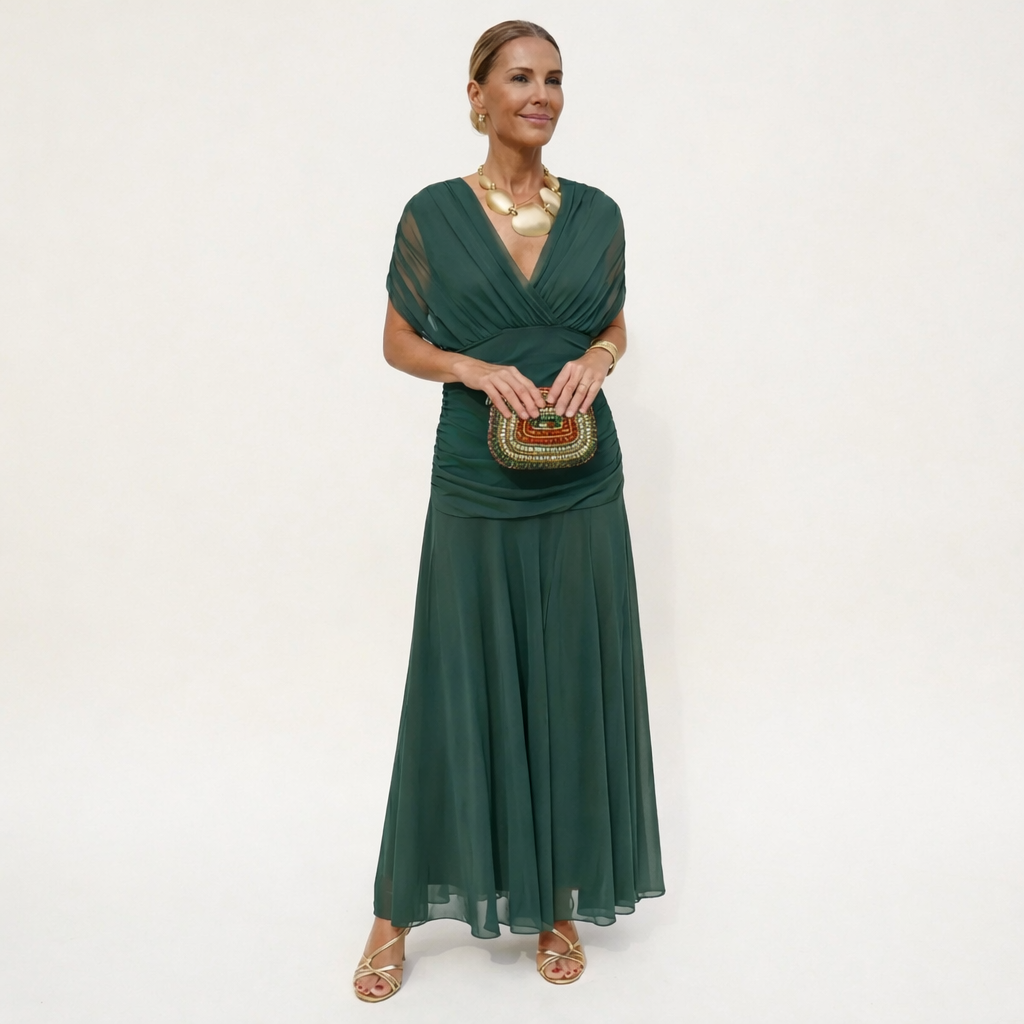 Velora™ | Dress Floral Long with V-Neckline