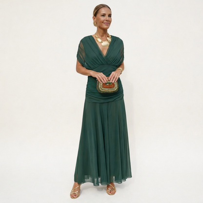 Velora™ | Dress Floral Long with V-Neckline