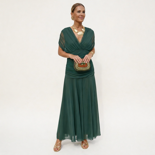 Velora™ | Dress Floral Long with V-Neckline