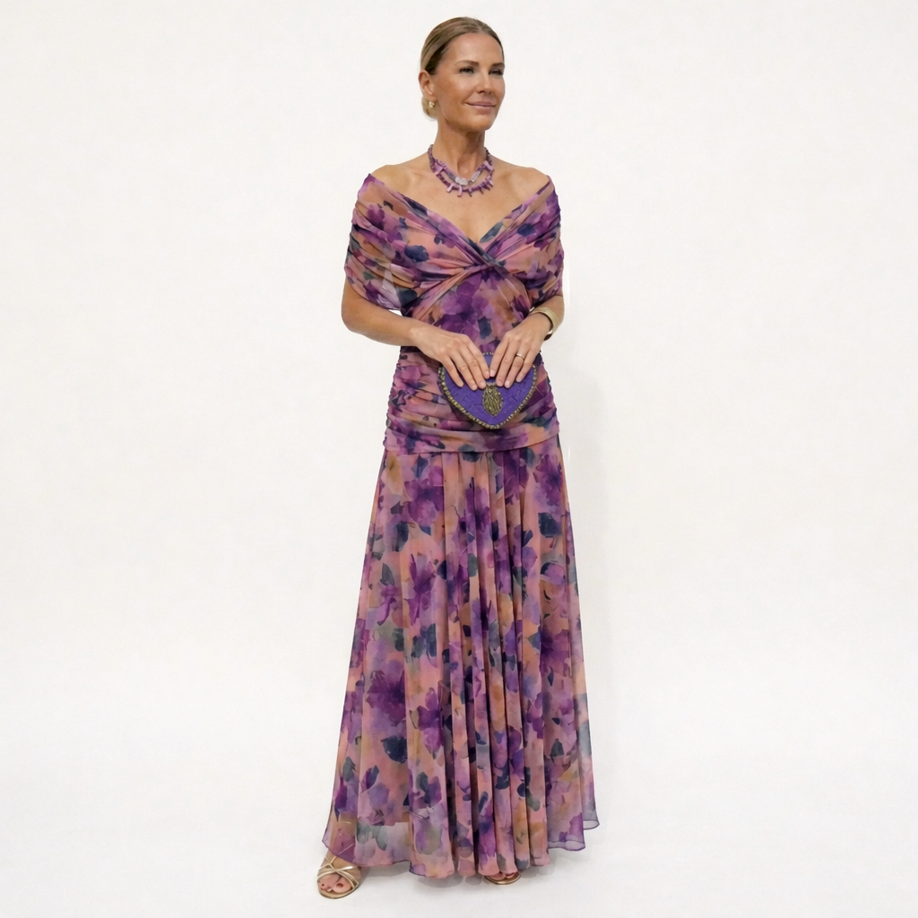Velora™ | Dress Floral Long with V-Neckline