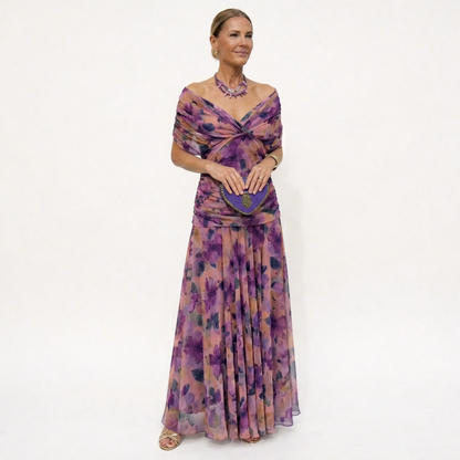 Velora™ | Dress Floral Long with V-Neckline