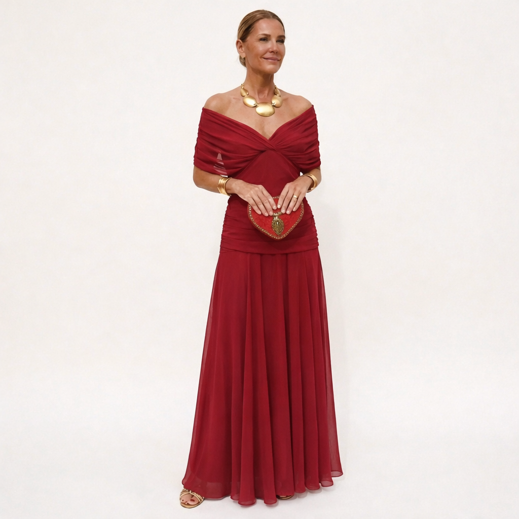 Velora™ | Dress Floral Long with V-Neckline