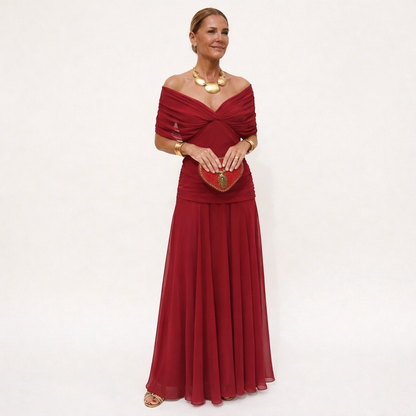 Velora™ | Dress Floral Long with V-Neckline