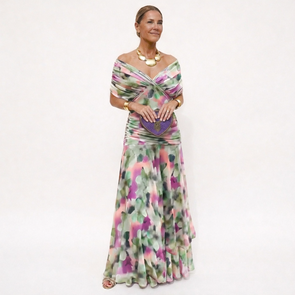 Velora™ | Dress Floral Long with V-Neckline