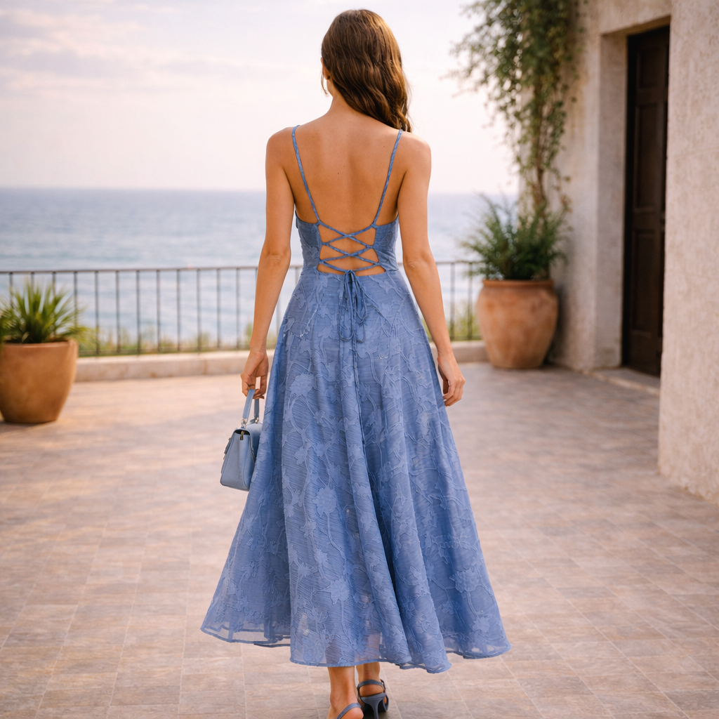 FLORENCIA™ DRESS | Delicacy floral in dusty blue