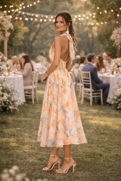 Esther™ | Dress of Halter Neck with Print of Watercolour