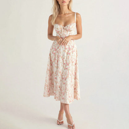 Clara Duval Floral Bustier Midi Dress