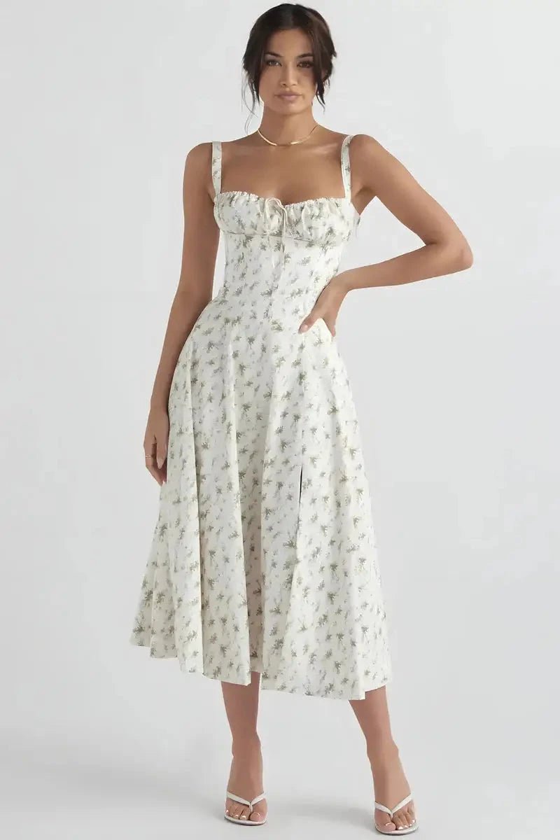 Floral Summer Dress | Women's Dress with Corset Bodice & Adjustable Straps for Effortless Elegance