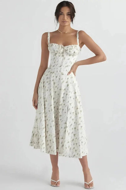 Floral Summer Dress | Women's Dress with Corset Bodice & Adjustable Straps for Effortless Elegance