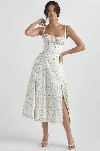 Floral Summer Dress | Women's Dress with Corset Bodice & Adjustable Straps for Effortless Elegance