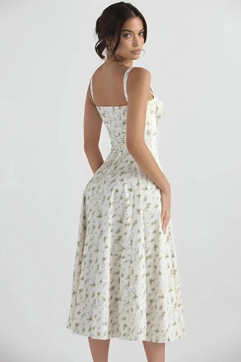 Floral Summer Dress | Women's Dress with Corset Bodice & Adjustable Straps for Effortless Elegance