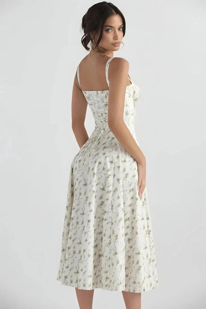 Floral Summer Dress | Women's Dress with Corset Bodice & Adjustable Straps for Effortless Elegance