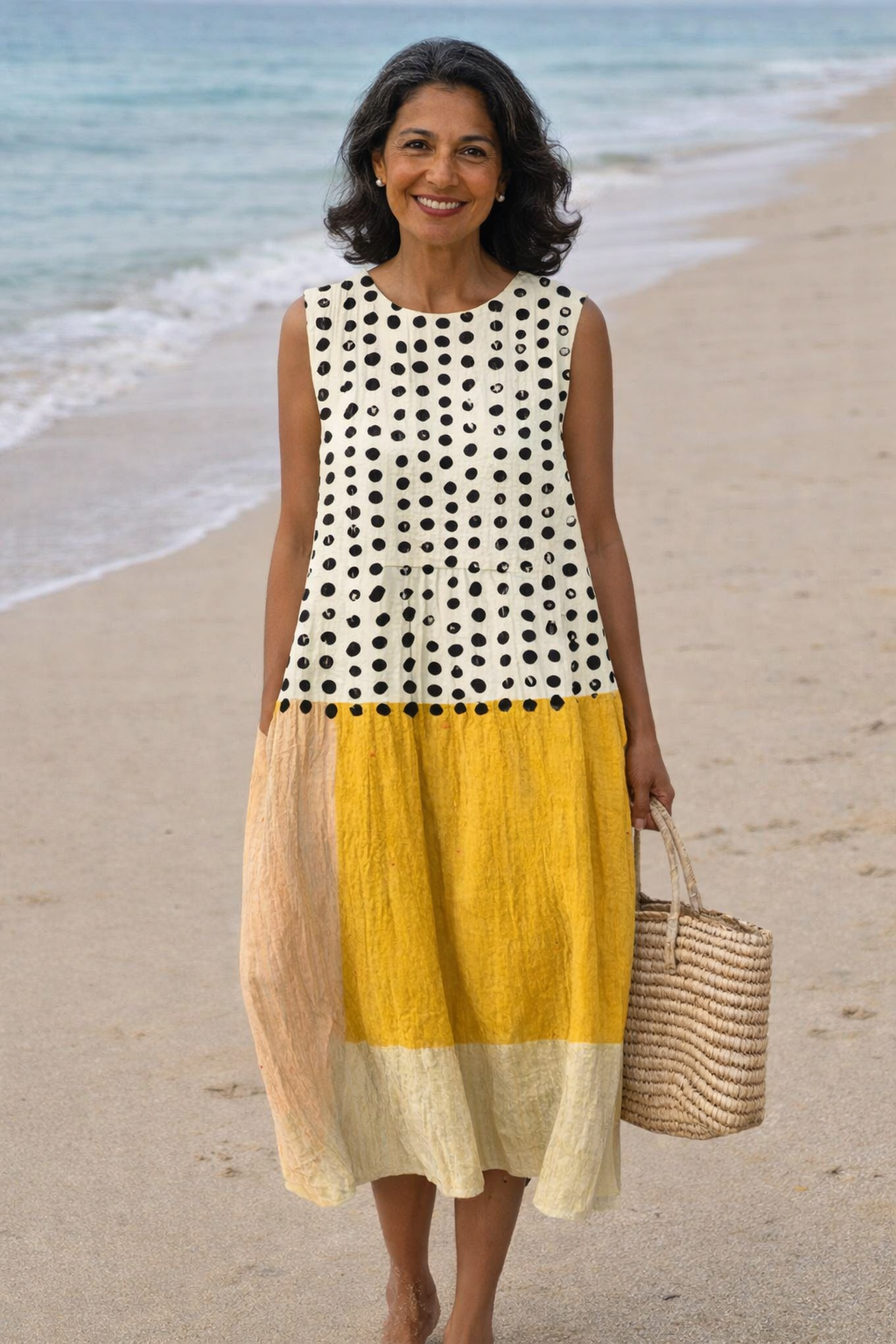 Lía | Dress midi of blocks of colour with polka dots