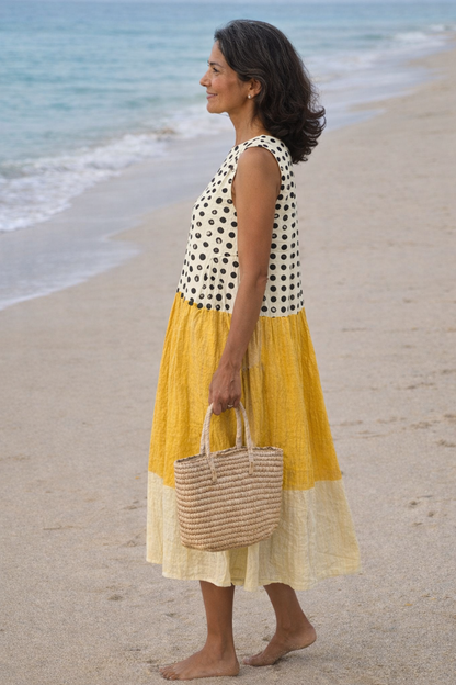 Lía | Dress midi of blocks of colour with polka dots