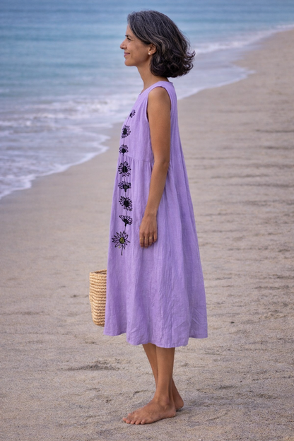 Emma | Dress midi with flowers violetas