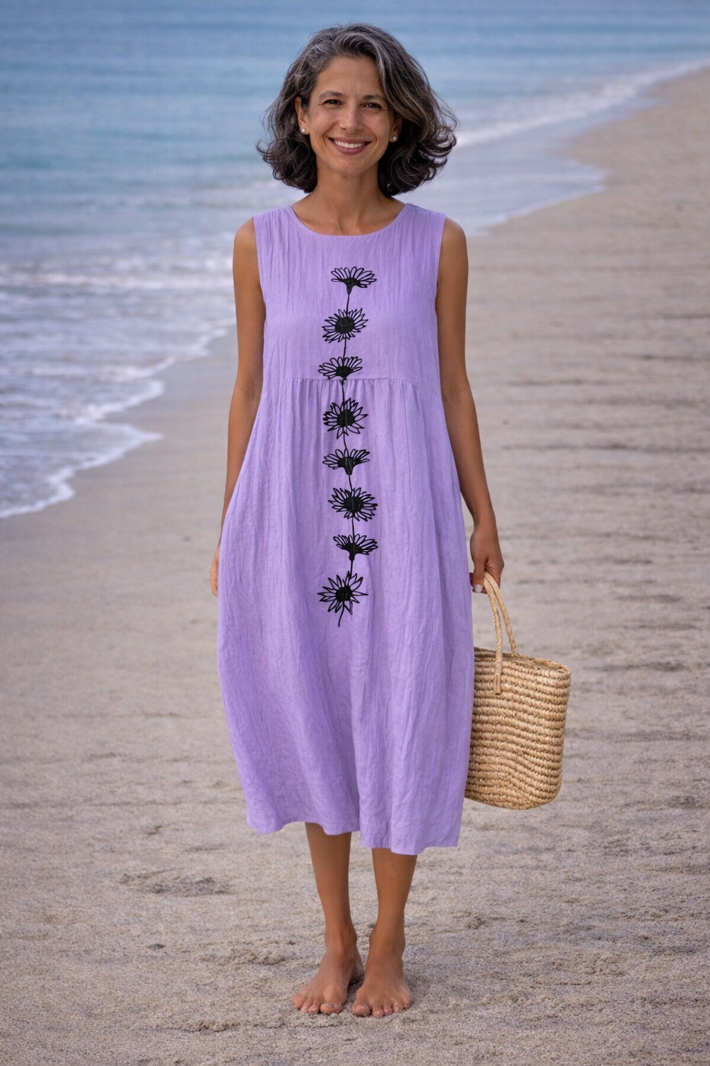Emma | Dress midi with flowers violetas