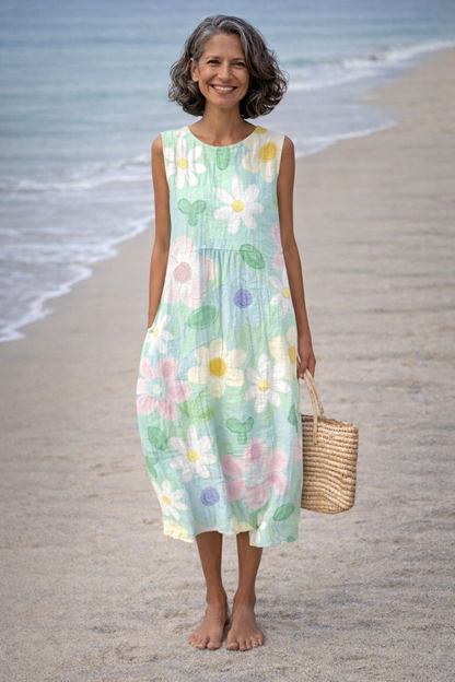 Irene | Dress midi with flowers pastel