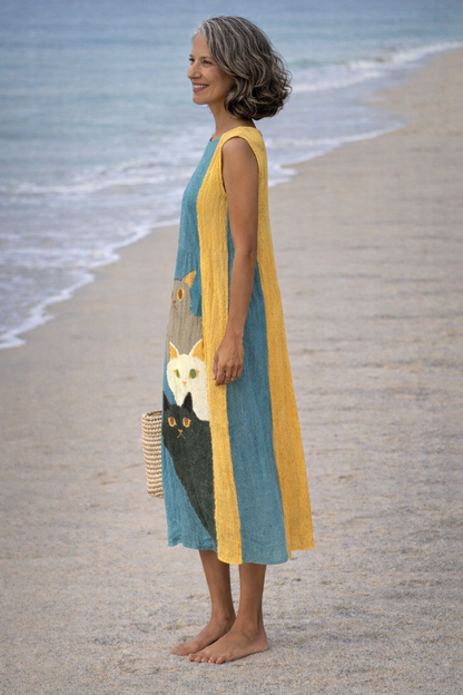 Paola | Dress vintage with print artistic of cats divertidos