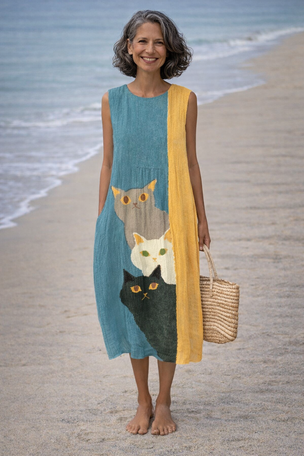Paola | Dress vintage with print artistic of cats divertidos