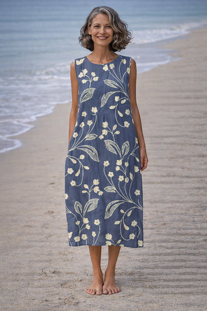 Estela | Dress midi without sleeves with flowers vintage