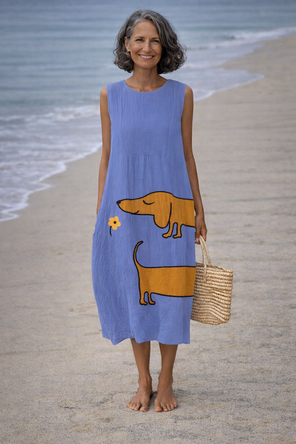 Julia | Dress of lino for women with with dog sausage dog