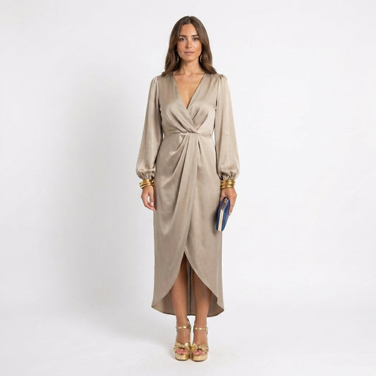Martina | Dress of night midi with drapeado central