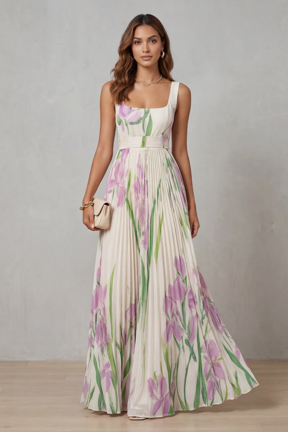 Gabriela™ | Dress Floral Elegant with Drape Pleated