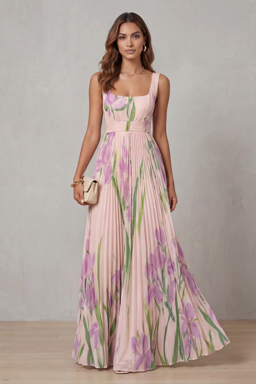 Gabriela™ | Dress Floral Elegant with Drape Pleated