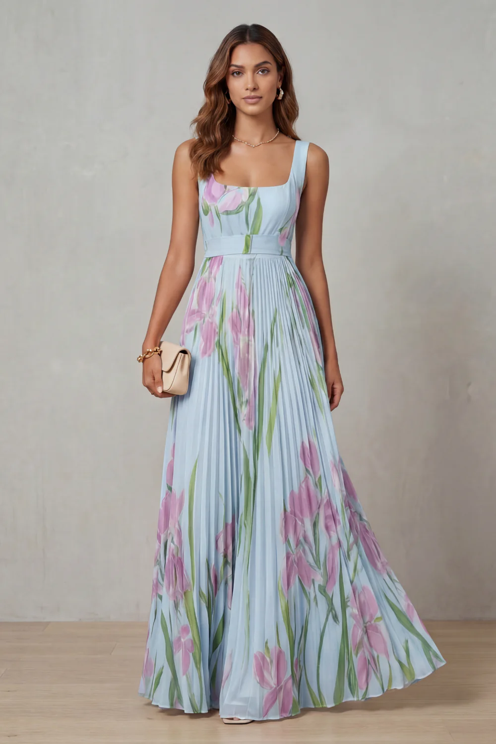 Gabriela™ | Dress Floral Elegant with Drape Pleated